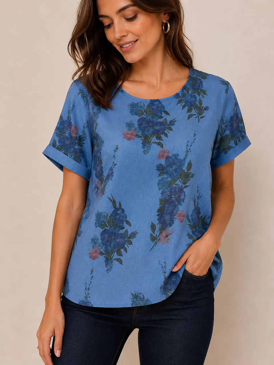 Blusa manga corta Lino Azul Wados 5