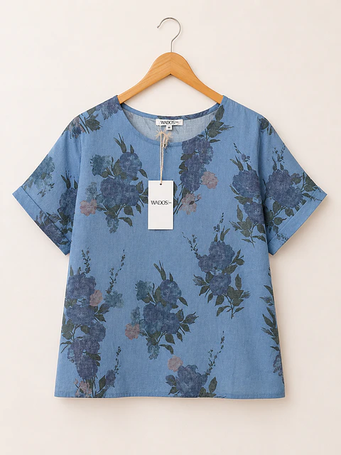Blusa manga corta Lino Azul Wados
