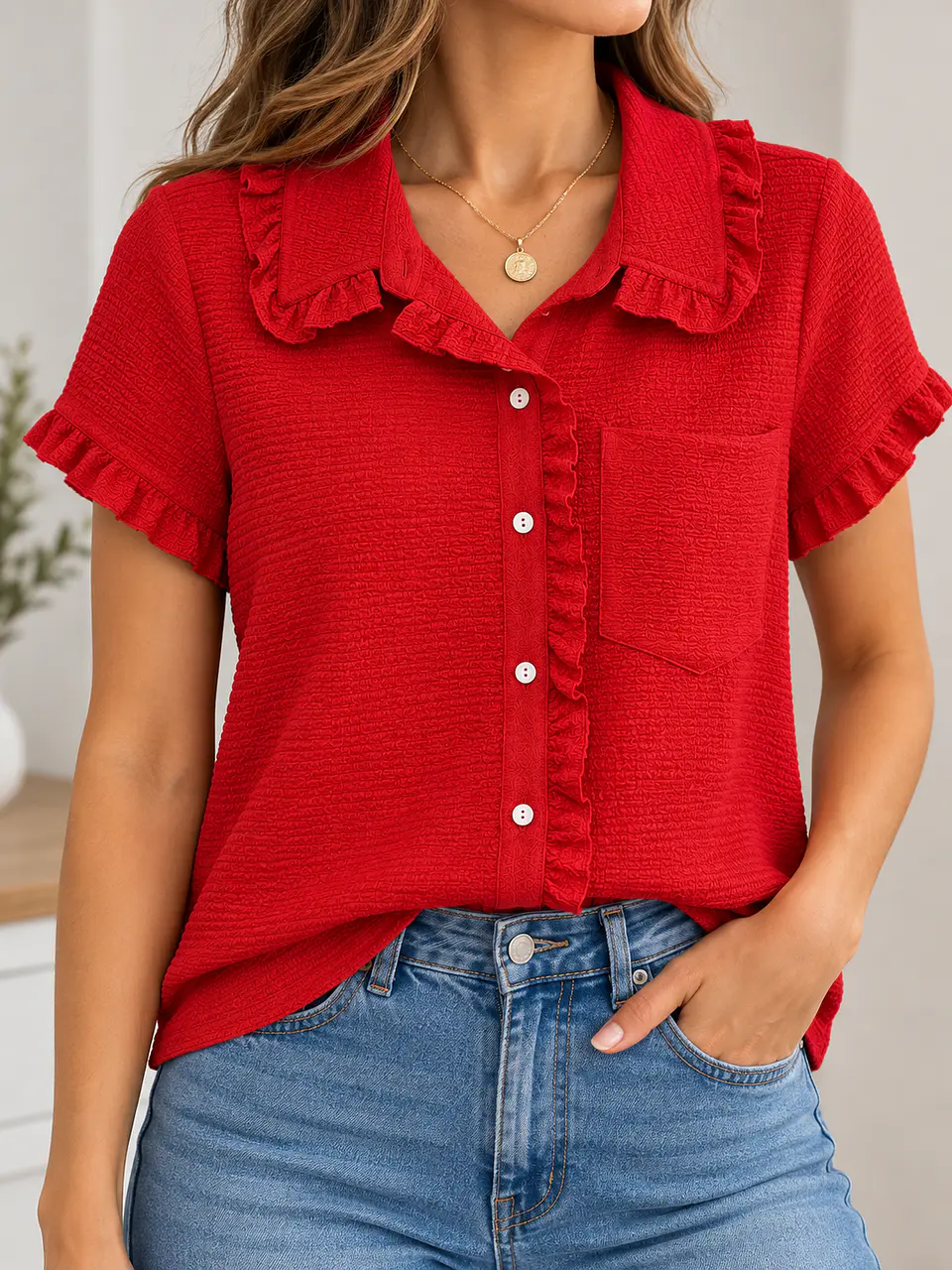 Blusa manga corta Roja Wados 5