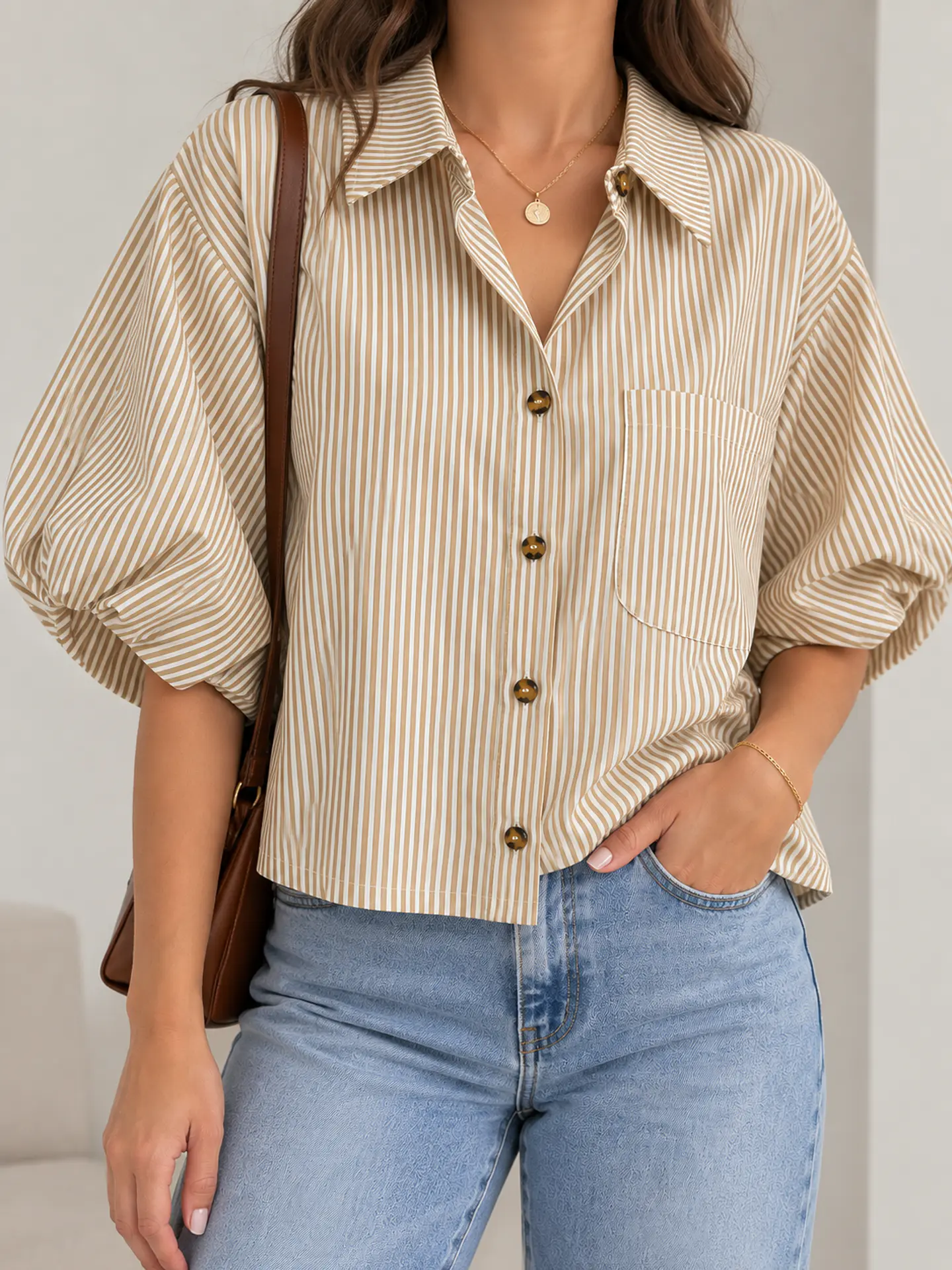 Blusa manga corta Beige Wados 4