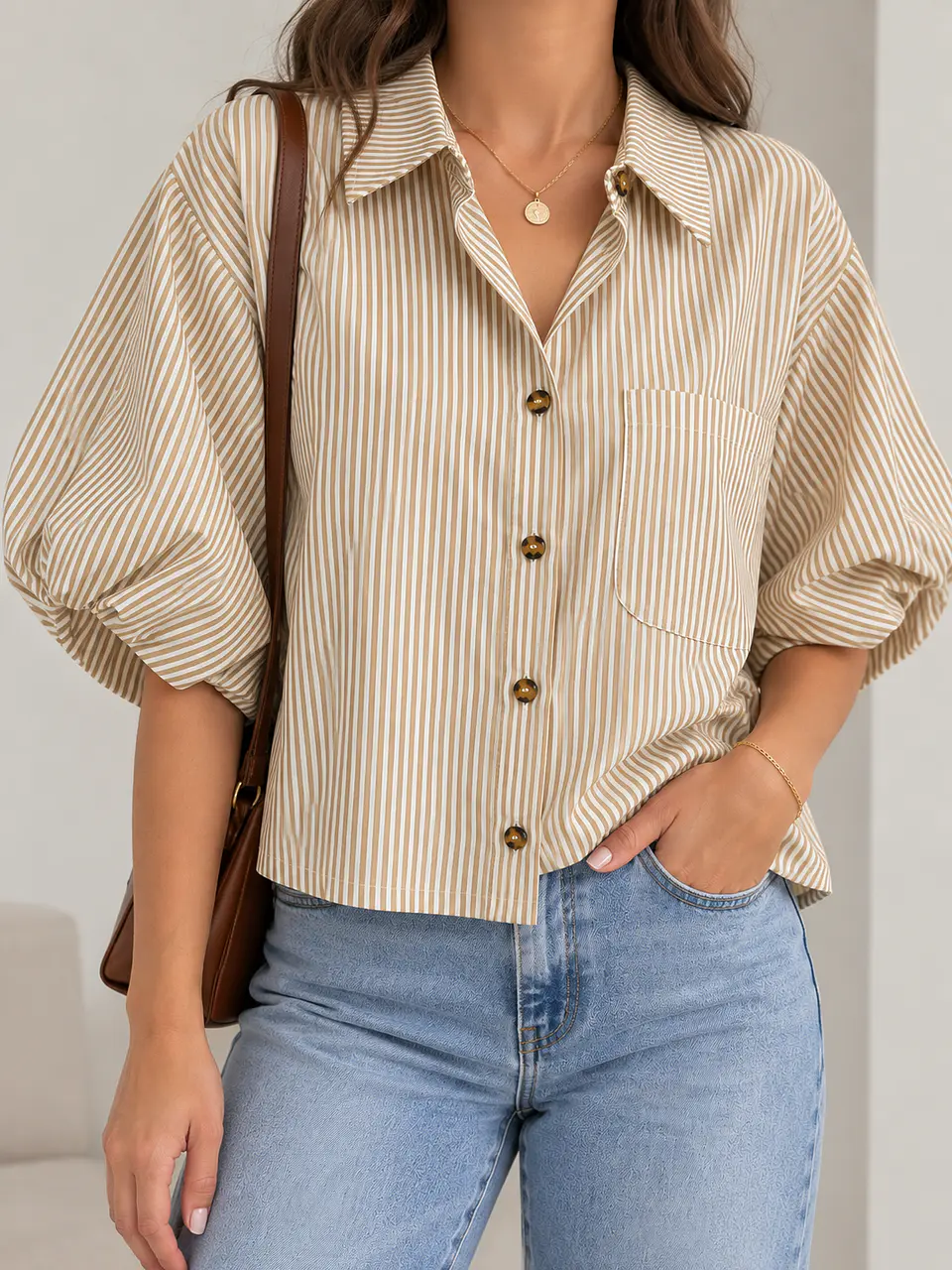 Blusa manga corta Beige Wados 4