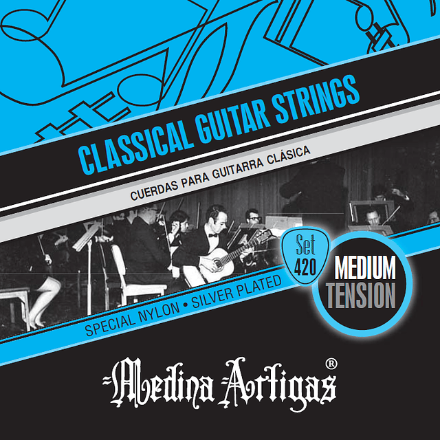 Set Cuerdas Guitarra Clásica Medina Artigas Sobre Azul