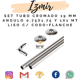 SET TUBO CROMADO 19 MM ANGULO 1.00X1.00 LISO C/CODO+FLANCHE 