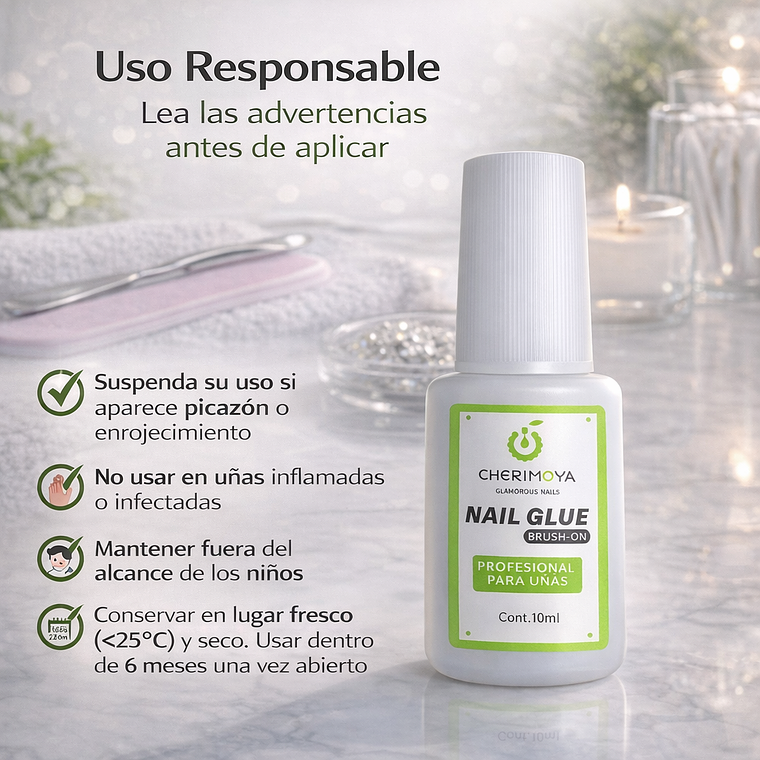 Pegamento Para Uñas Postizas Cherimoya 10 Ml Larga Duración 9