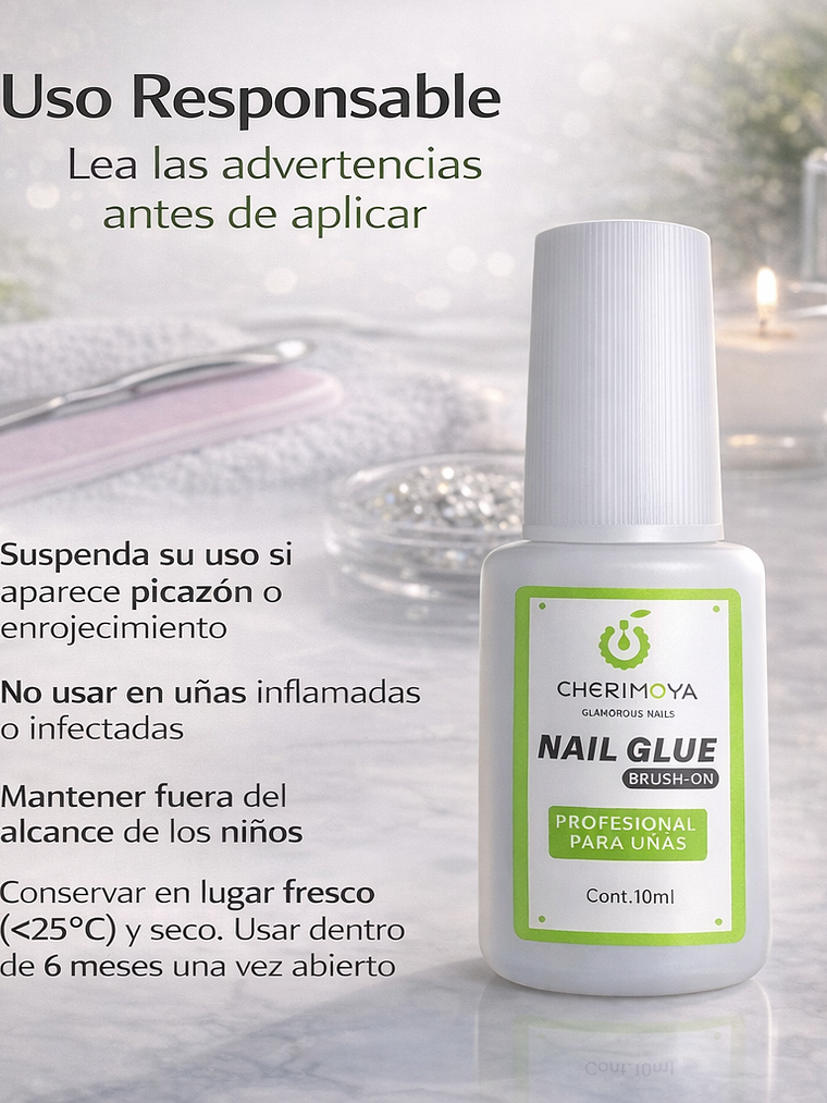Pegamento Para Uñas Postizas Cherimoya 10 Ml Larga Duración 9