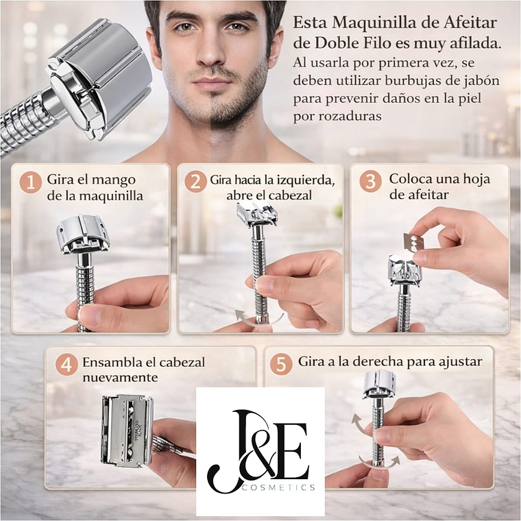 Navaja Afeitar Hombre Clásica + 6 Cuchillas Shick Doble Filo 4