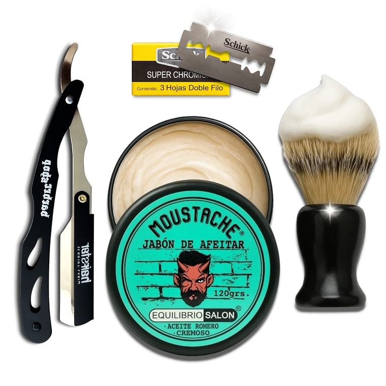 Kit Afeitado Clásico Navaja de Barba Jabón Hisopo Cuchillas 1