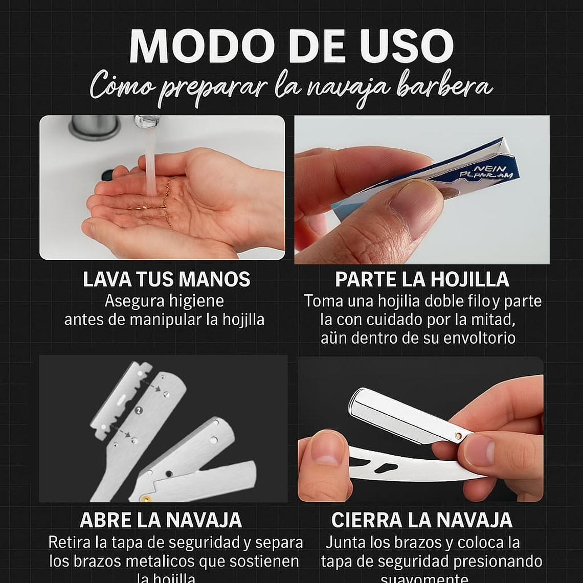 Kit Afeitado Clásico Navaja de Barba Jabón Hisopo Cuchillas 3
