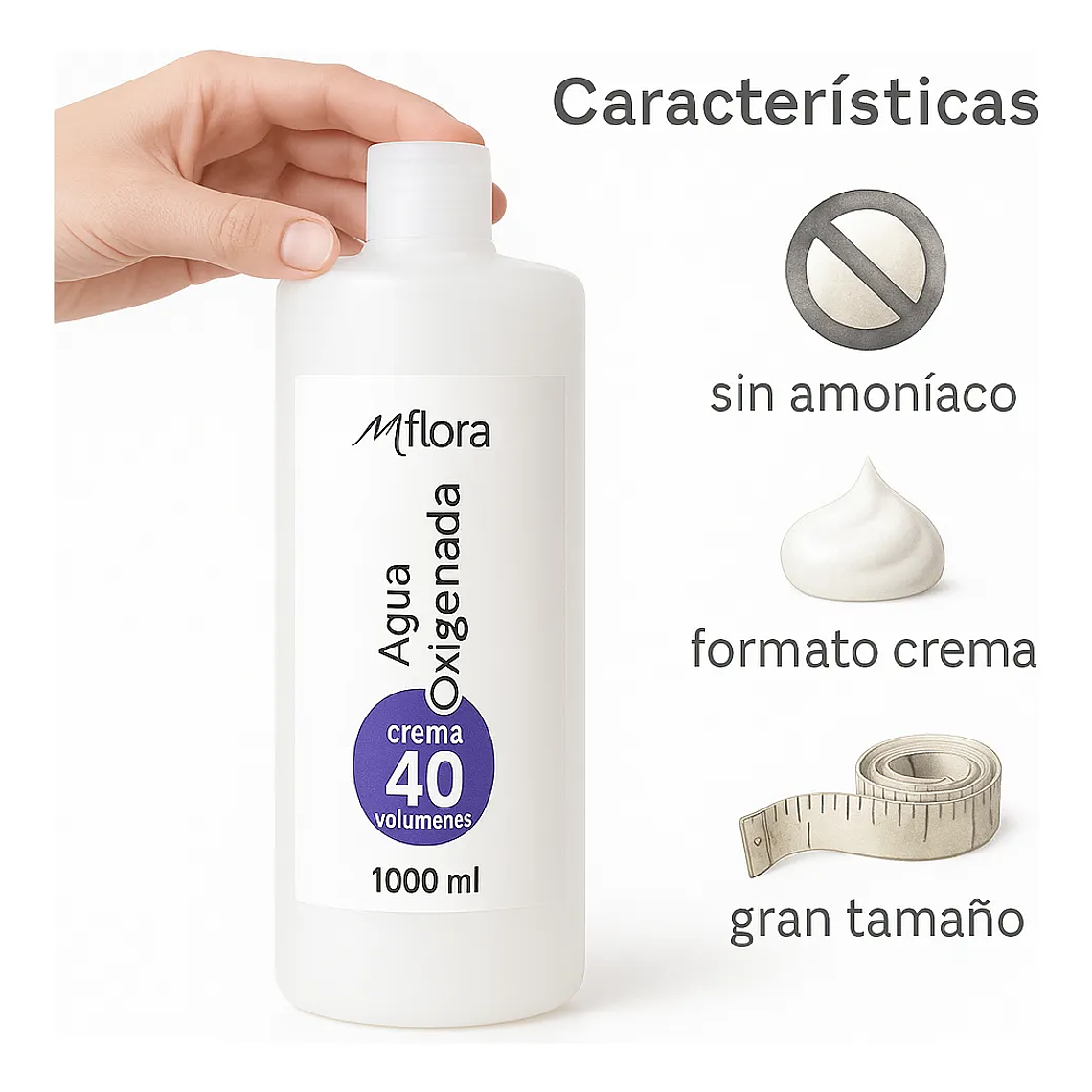 Agua Oxigenada Crema 40 Volúmenes Para Cabello Mflora 1000ml 4