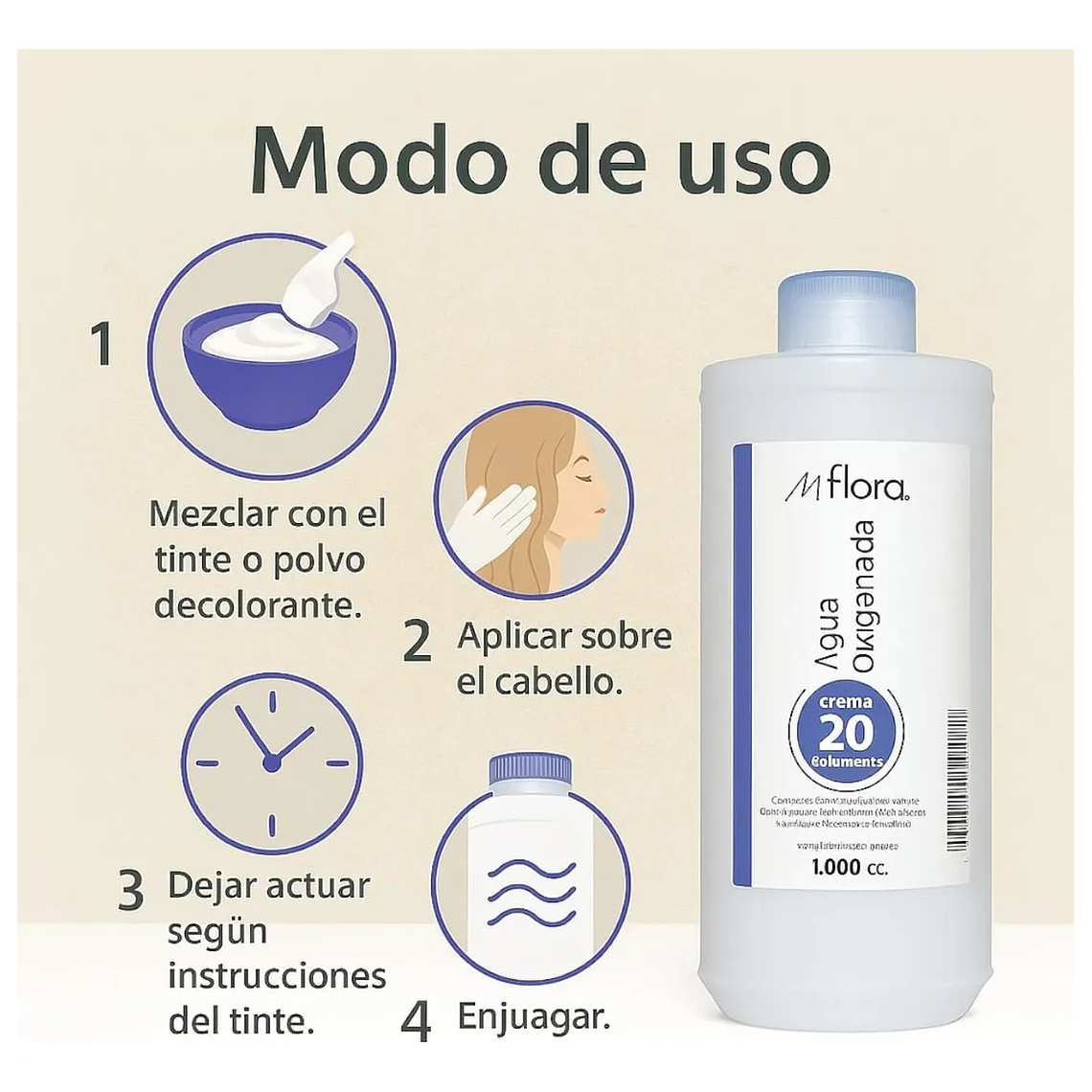 Agua Oxigenada Crema 20 Volúmenes Para Cabello Mflora 1000ml 6