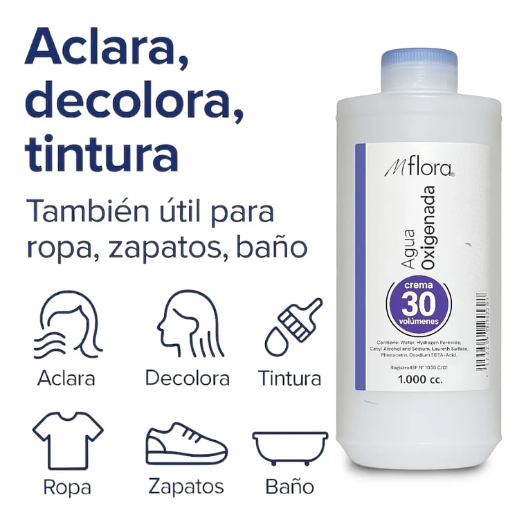 Agua Oxigenada Crema 30 Volúmenes Para Cabello Mflora 1000ml 3