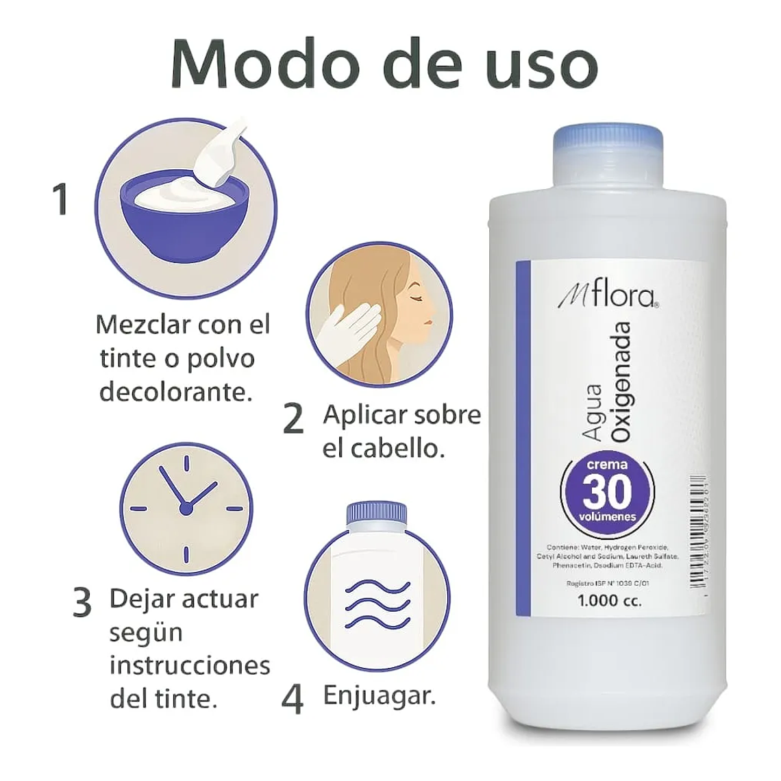Agua Oxigenada Crema 30 Volúmenes Para Cabello Mflora 1000ml 4