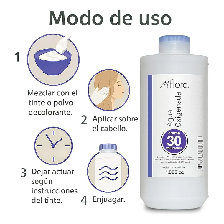 Agua Oxigenada Crema 30 Volúmenes Para Cabello Mflora 1000ml 4