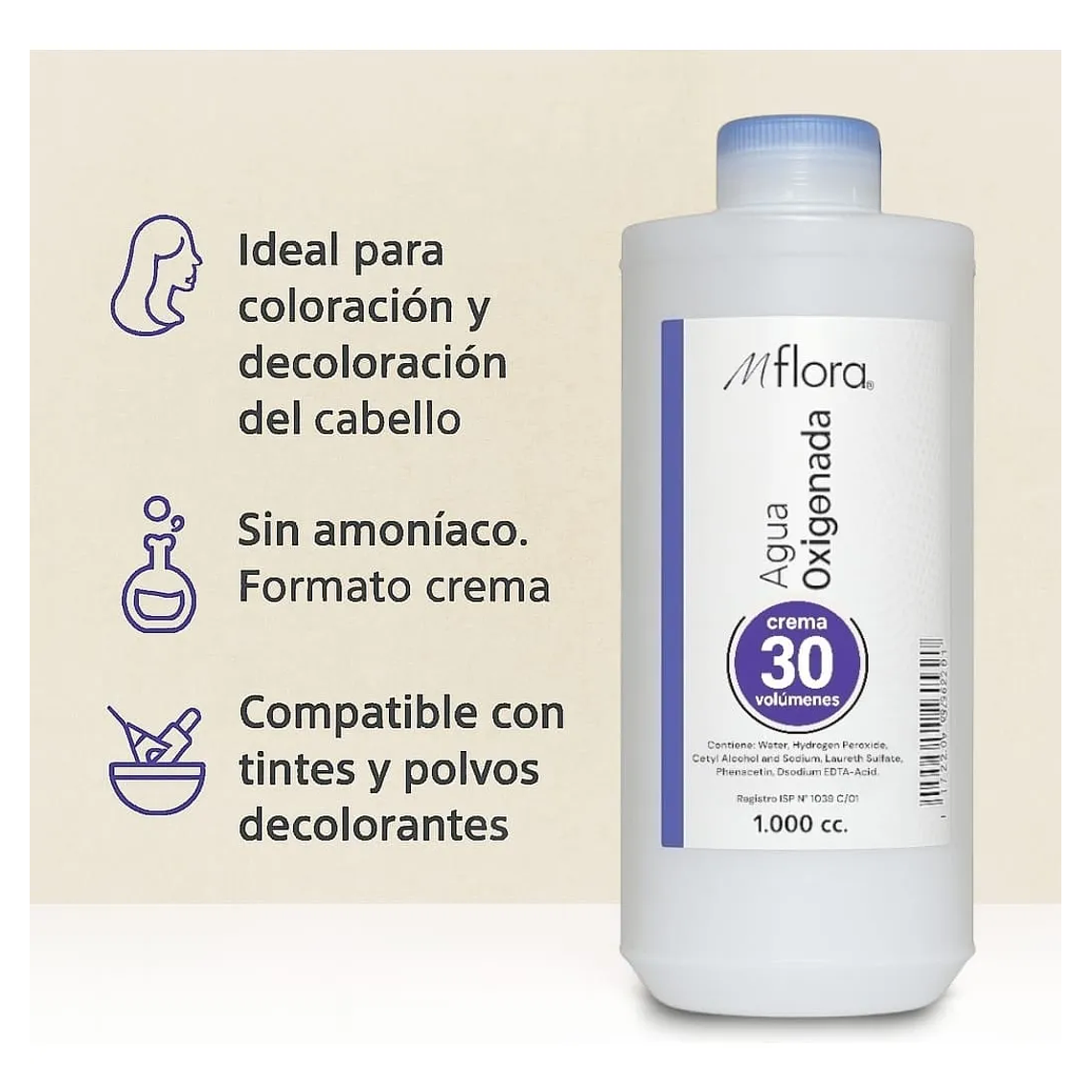 Agua Oxigenada Crema 30 Volúmenes Para Cabello Mflora 1000ml 5