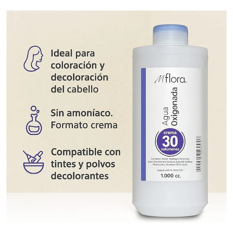 Agua Oxigenada Crema 30 Volúmenes Para Cabello Mflora 1000ml 5