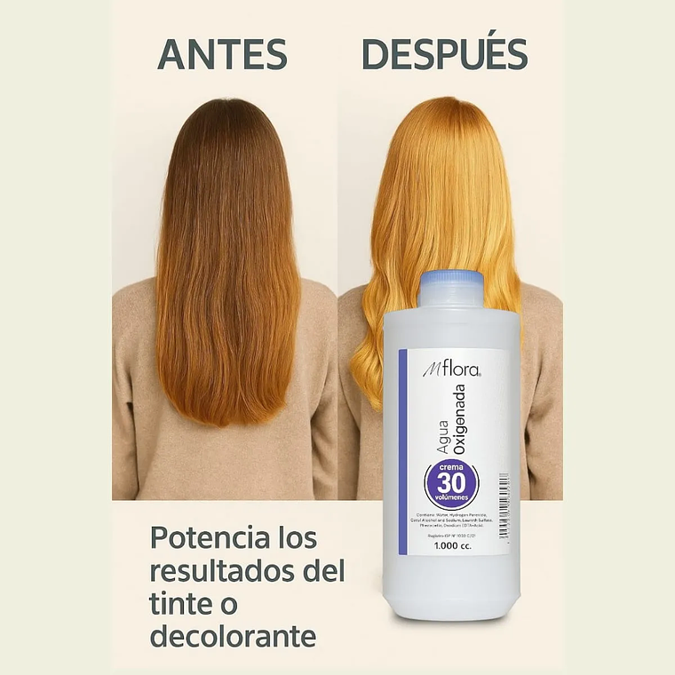 Agua Oxigenada Crema 30 Volúmenes Para Cabello Mflora 1000ml 7