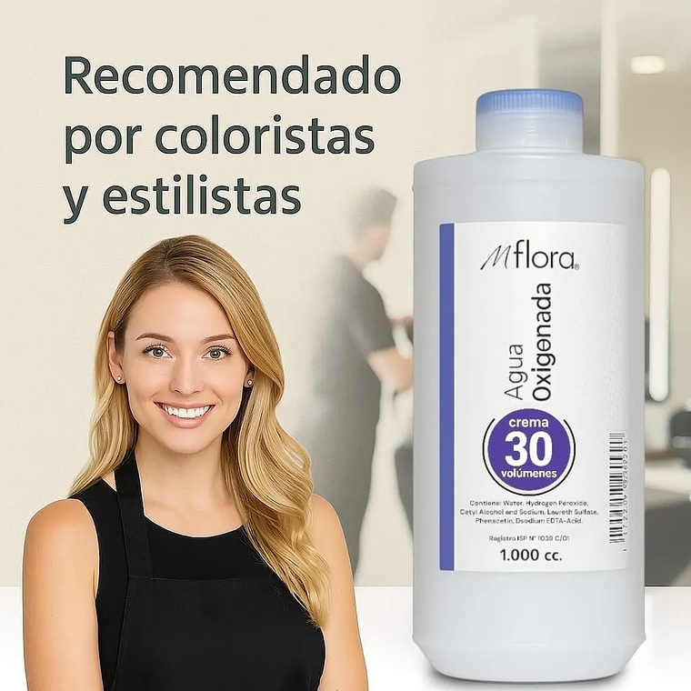 Agua Oxigenada Crema 30 Volúmenes Para Cabello Mflora 1000ml 9