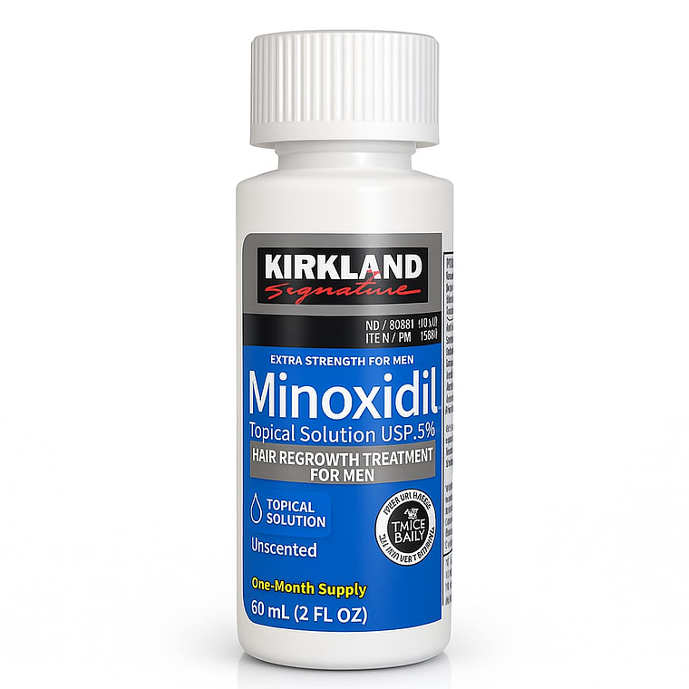 Minoxidil Kirkland + Dermarroller Crecimiento de Barba y Cabello tratamiento 1 Mes 60 ML 9