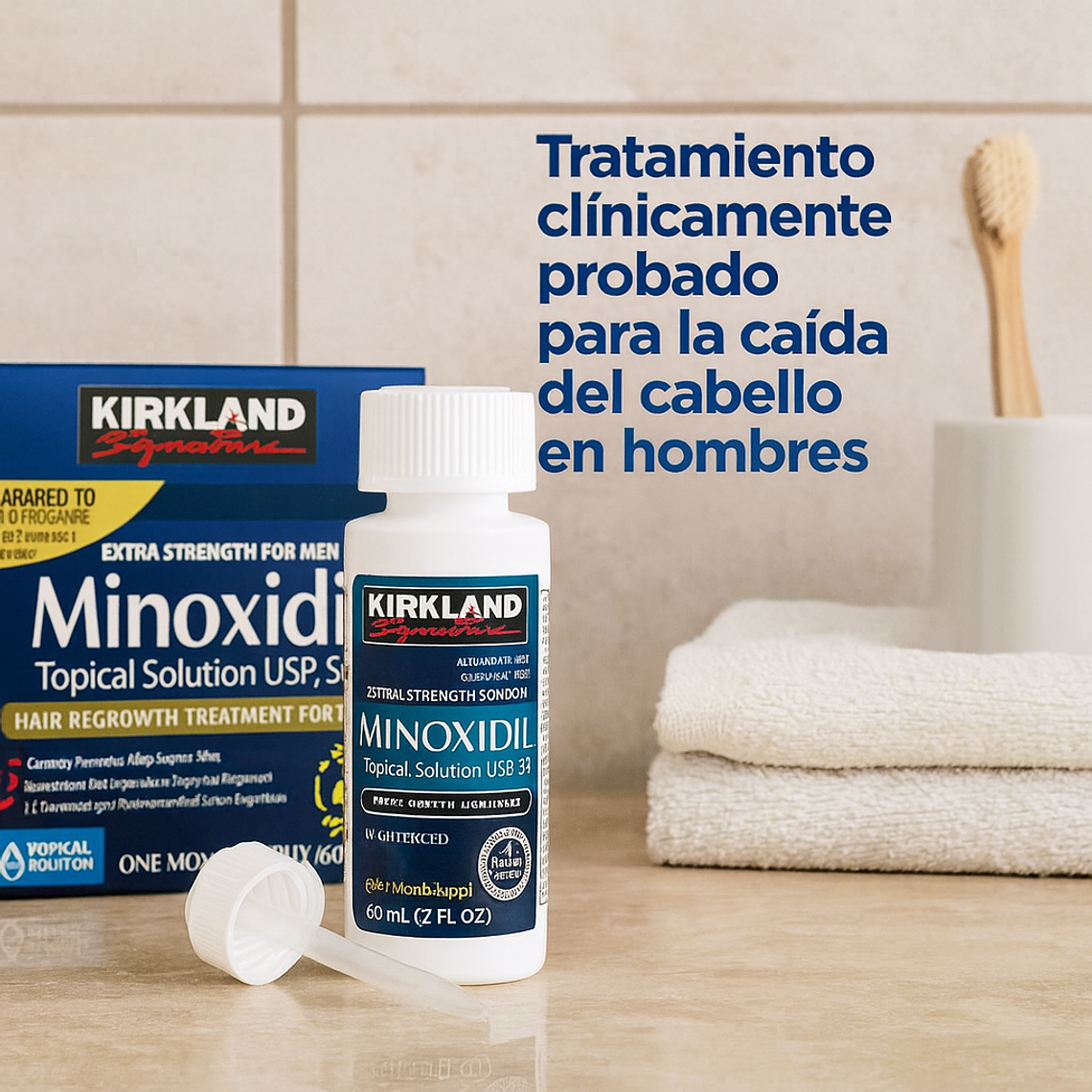 Minoxidil Kirkland + Dermarroller Crecimiento de Barba y Cabello tratamiento 1 Mes 60 ML 2