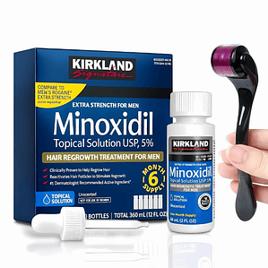 Minoxidil Kirkland + Dermarroller Crecimiento de Barba y Cabello tratamiento 1 Mes 60 ML