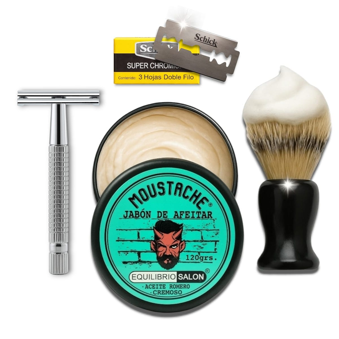 Navaja Afeitar Jabón Hisopo Hojas Kit Barbero Porta Navajas 1