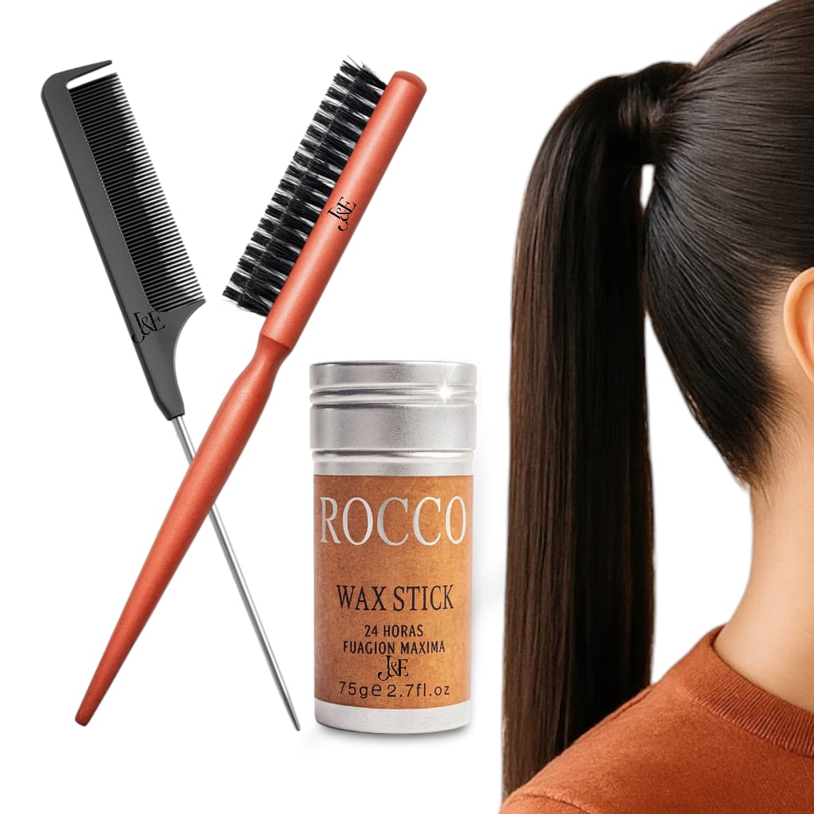 Cera en Barra Mujer Cabello Cepillo Pulidor y Peineta Kit Peinado 1