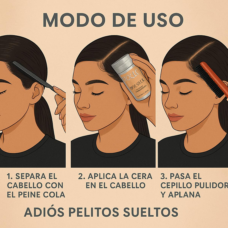 Cera en Barra Mujer Cabello Cepillo Pulidor y Peineta Kit Peinado 3