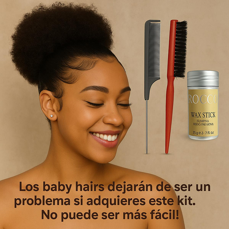 Cera en Barra Mujer Cabello Cepillo Pulidor y Peineta Kit Peinado 4