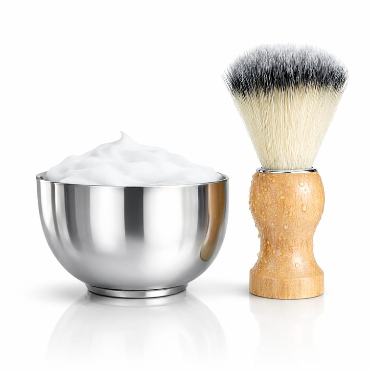 Kit Afeitado Clásico Tazón Bowl Acero + Hisopo De Barberia 1