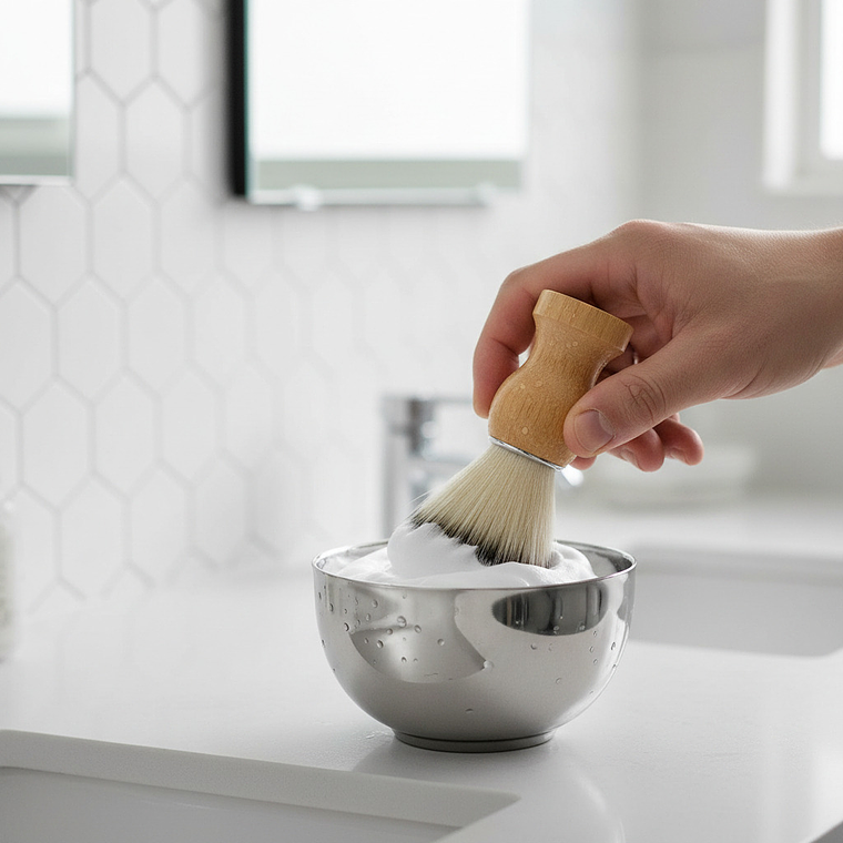 Kit Afeitado Clásico Tazón Bowl Acero + Hisopo De Barberia 2