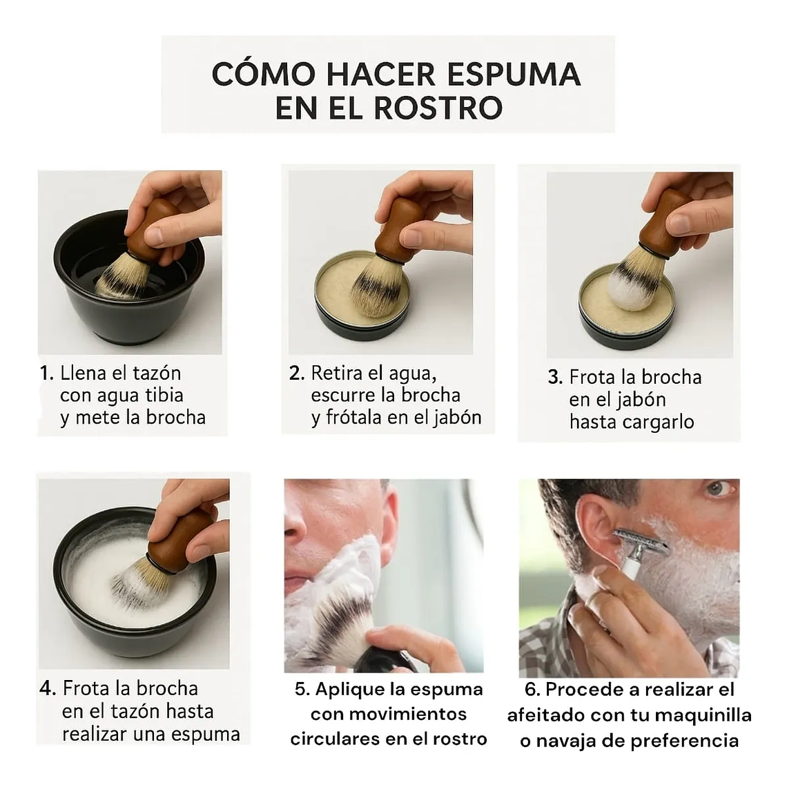 Jabón Afeitar Hisopo Tazón Kit Afeitado Clasico Hacer Espuma 3