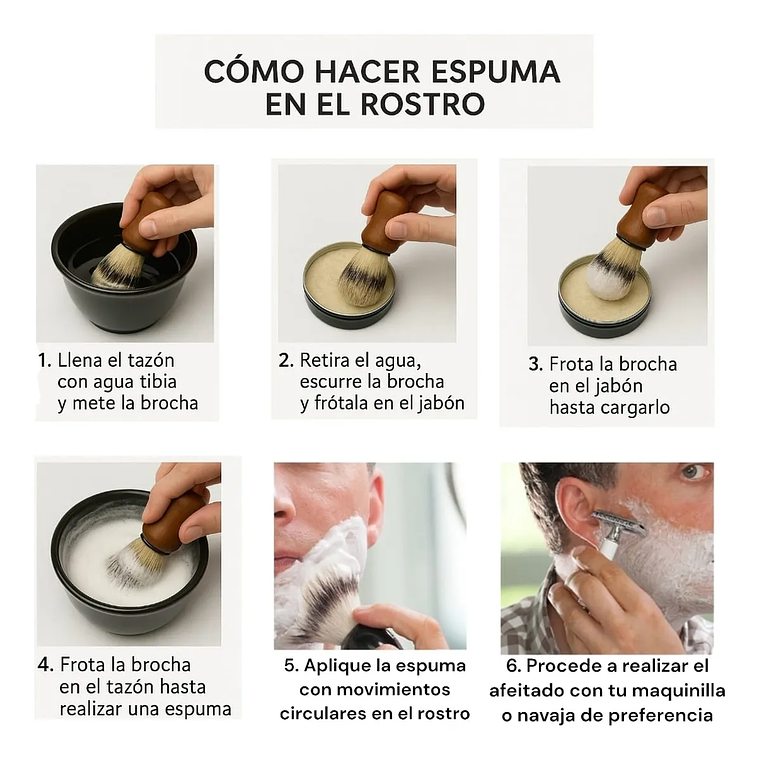 Jabón Afeitar Hisopo Tazón Kit Afeitado Clasico Hacer Espuma 3