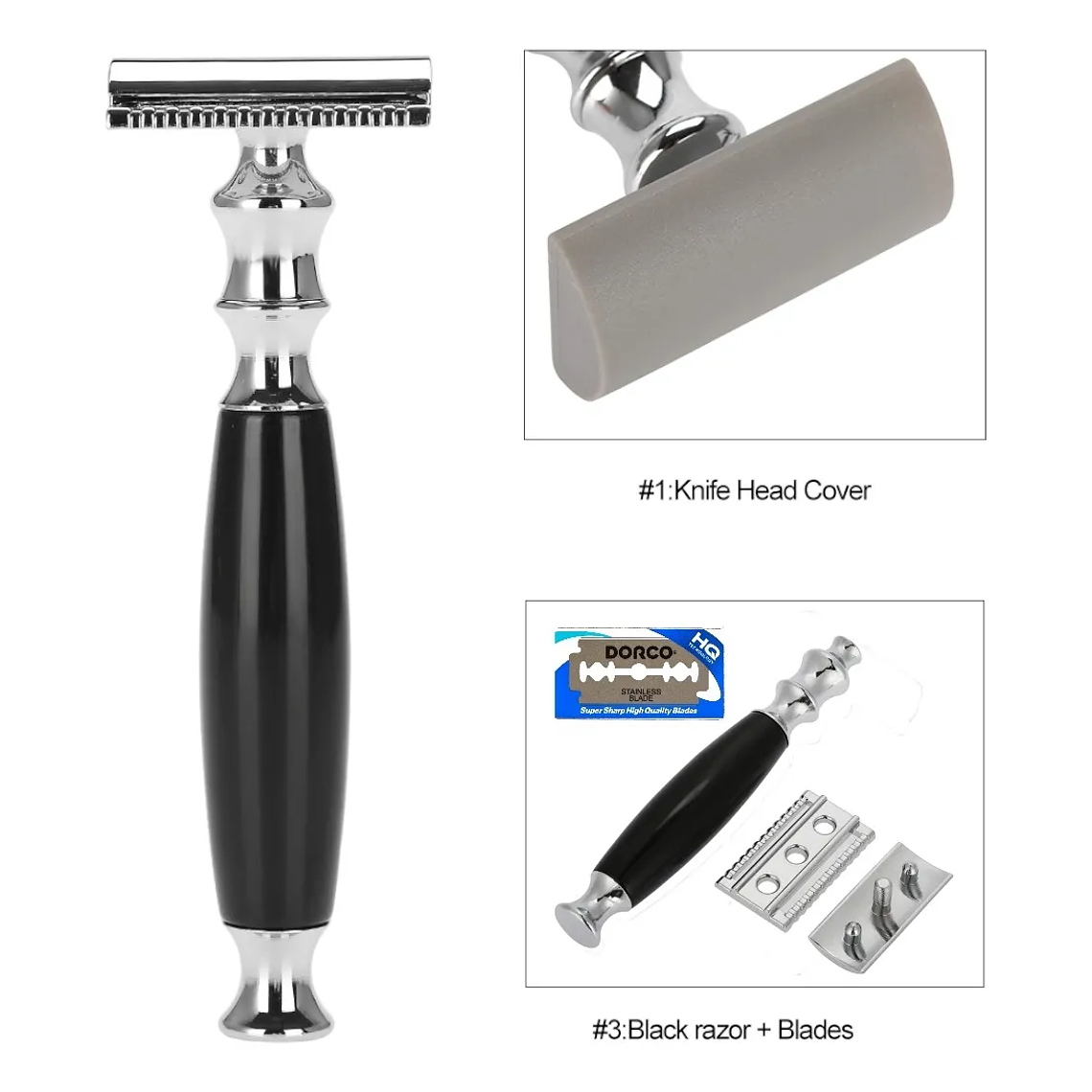 Kit Afeitar Clásico Con Taza + Hisopo + Rastrillo Doble Filo Inoxidable 4