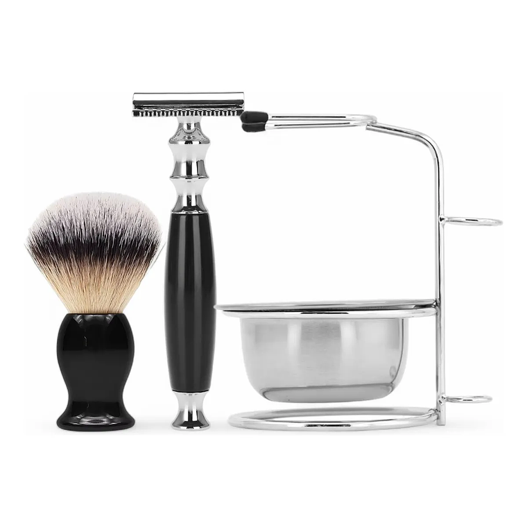 Kit Afeitar Clásico Con Taza + Hisopo + Rastrillo Doble Filo Inoxidable 5