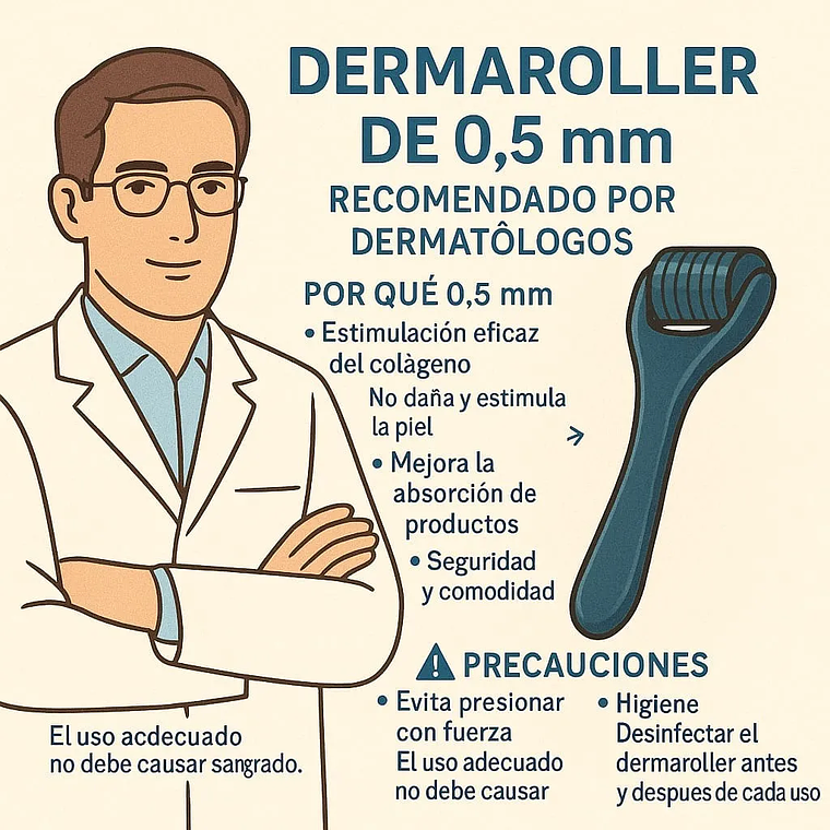 Dermaroller Rodillo Crecimiento de Barba 540 Micro Agujas 0.50mm 6