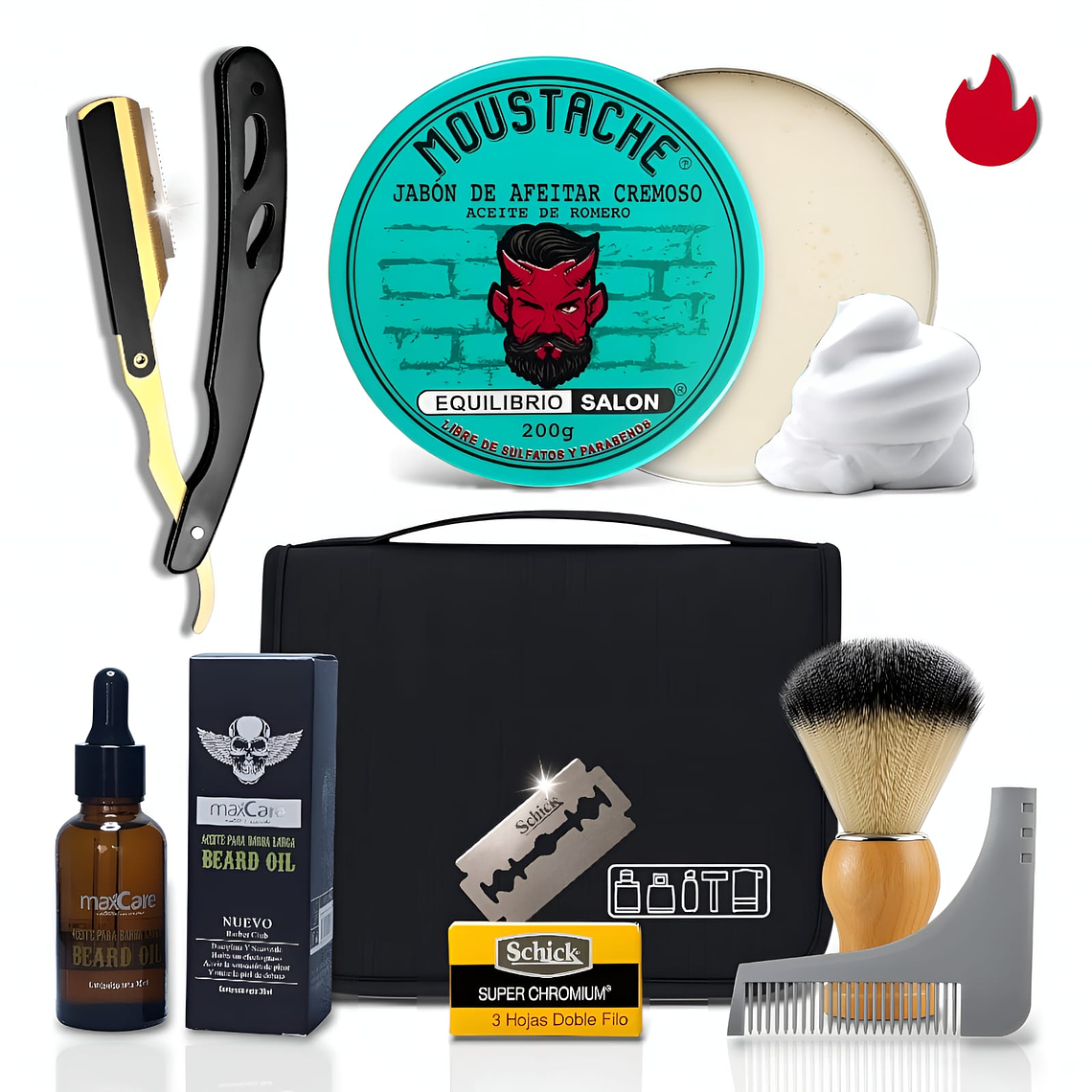 Kit Barba Hombre Navaja Afeitar Cuidado Y Afeitado Clásico 1