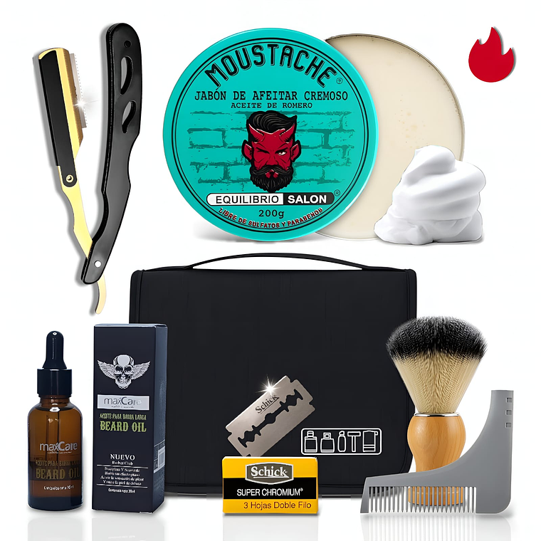 Kit Barba Hombre Navaja Afeitar Cuidado Y Afeitado Clásico 1