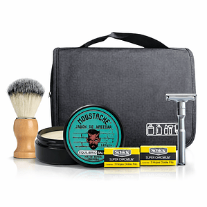 Kit Navaja Rasuradora Clásica Jabón Afeitar Hisopo Barbería Maquinilla Safety Razor Ajustable Neceser Jabón Brocha Cuchillas