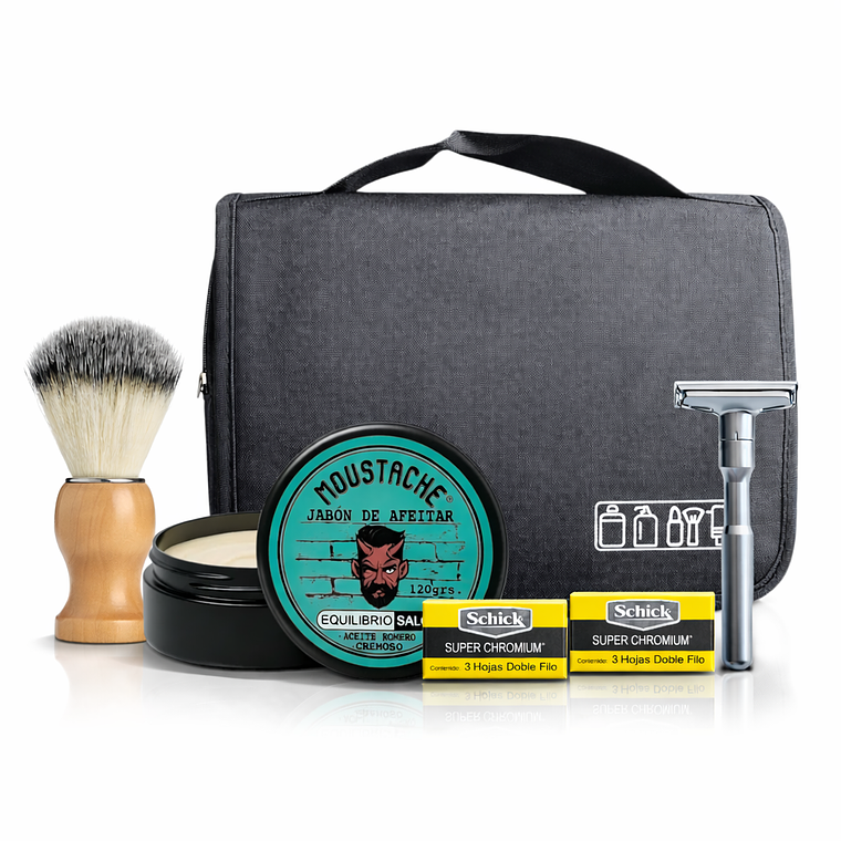 Kit Navaja Rasuradora Clásica Jabón Afeitar Hisopo Barbería Maquinilla Safety Razor Ajustable Neceser Jabón Brocha Cuchillas 1