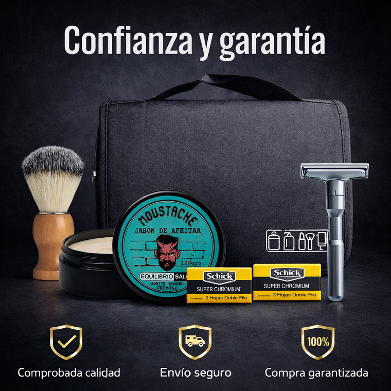 Kit Navaja Rasuradora Clásica Jabón Afeitar Hisopo Barbería Maquinilla Safety Razor Ajustable Neceser Jabón Brocha Cuchillas 4