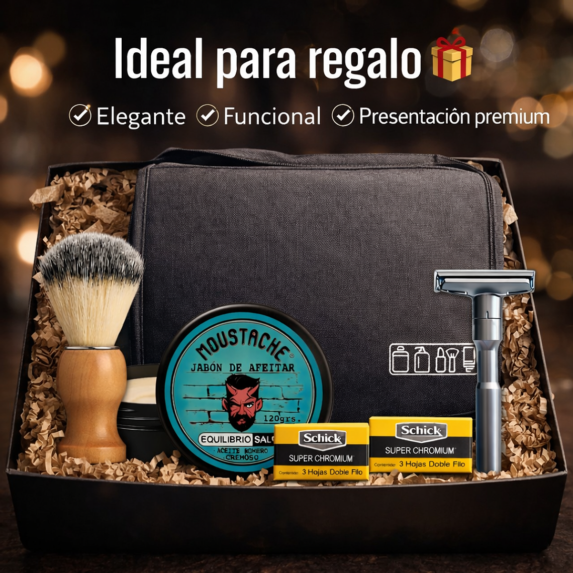 Kit Navaja Rasuradora Clásica Jabón Afeitar Hisopo Barbería Maquinilla Safety Razor Ajustable Neceser Jabón Brocha Cuchillas 7