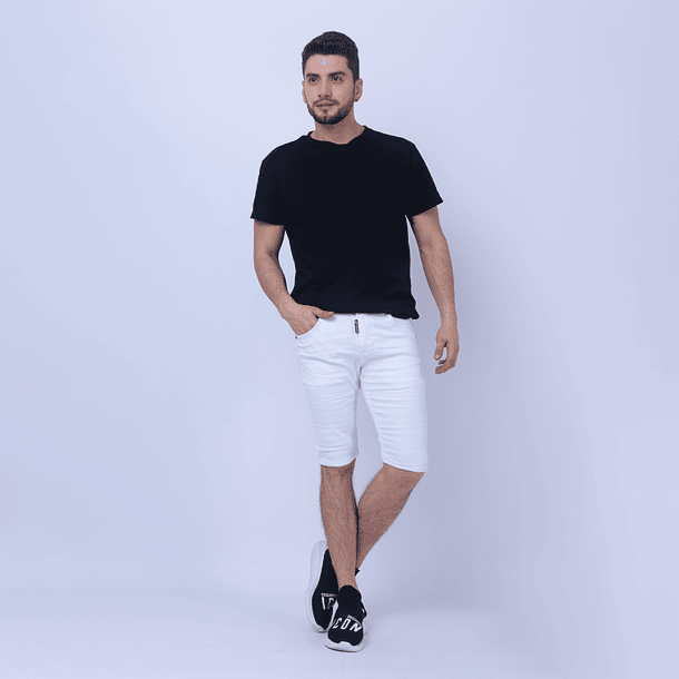 Jeans Bermuda Confort  Para Hombre Blanca 1