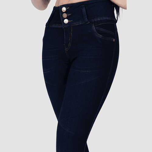 Jeans Para Mujer Pretina Ancha Azul Industrial