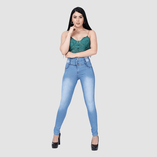 Jeans Para Mujer Pretina Ancha Azul Claro