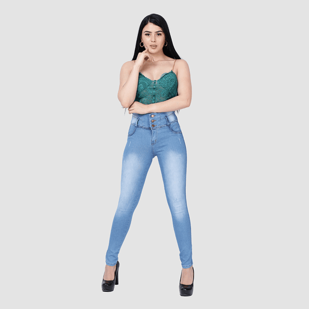 Jeans Para Mujer Pretina Ancha Azul Claro 1