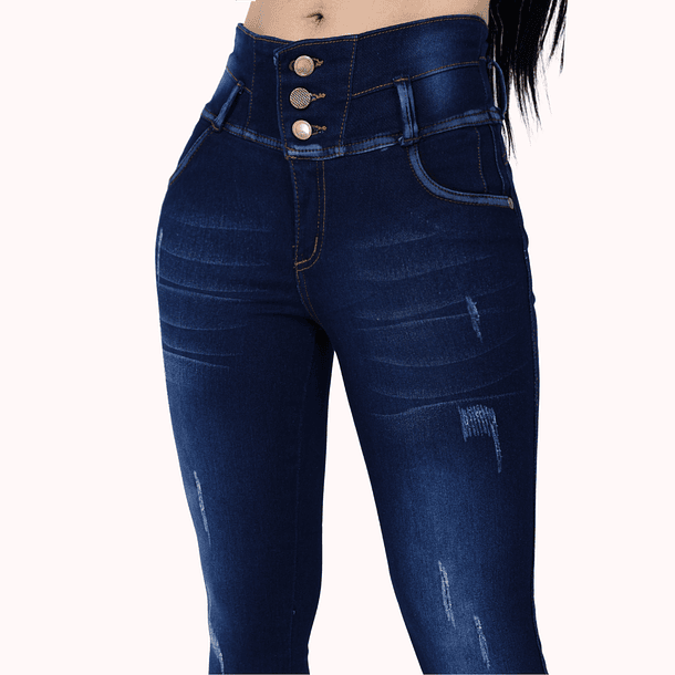 Jeans Para Mujer Pretina Ancha Azul Semi Industrial 3