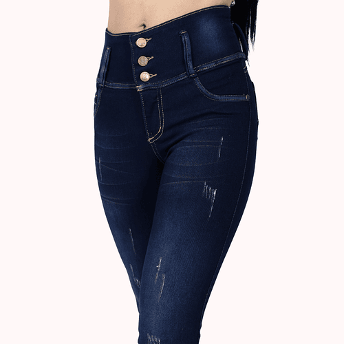 Jeans Para Mujer Pretina Ancha Azul Pardo 