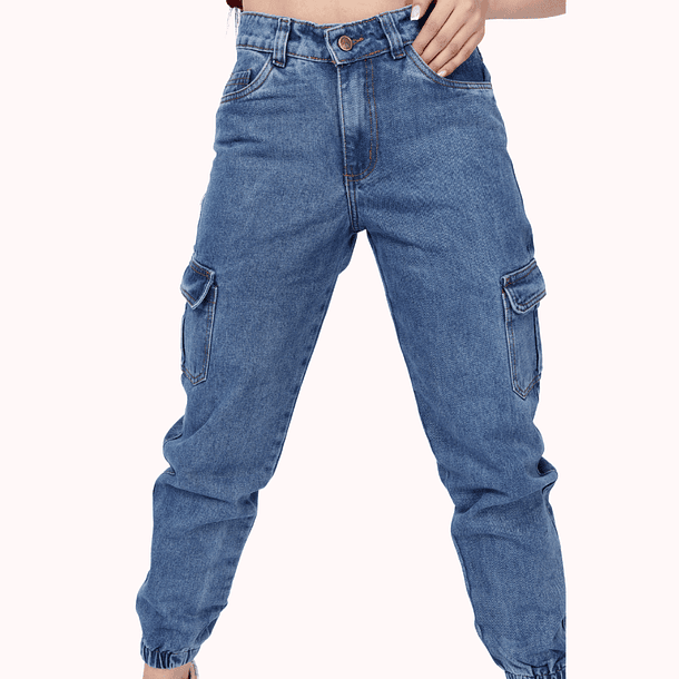 Jeans Tipo Cargo/Camuflado Para Mujer Camuflado Azul Medio 3