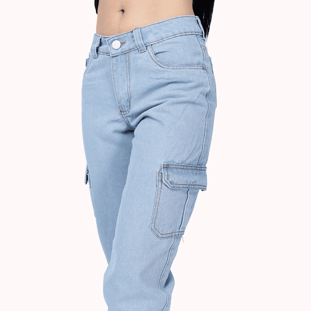 Jeans Tipo Cargo/Camuflado Para Mujer Azul Claro 3
