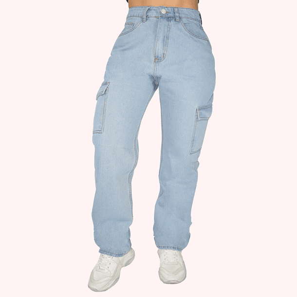 Jeans Tipo Cargo/Camuflado Para Mujer Azul Claro 4